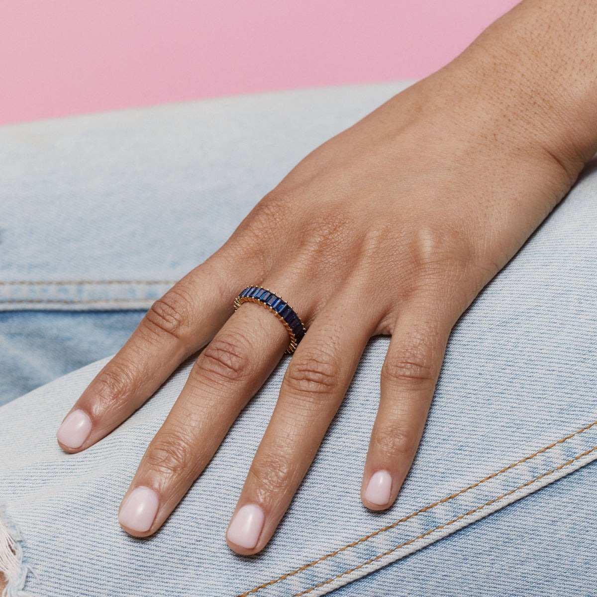 Blue Sapphire Vertical Baguette Ring